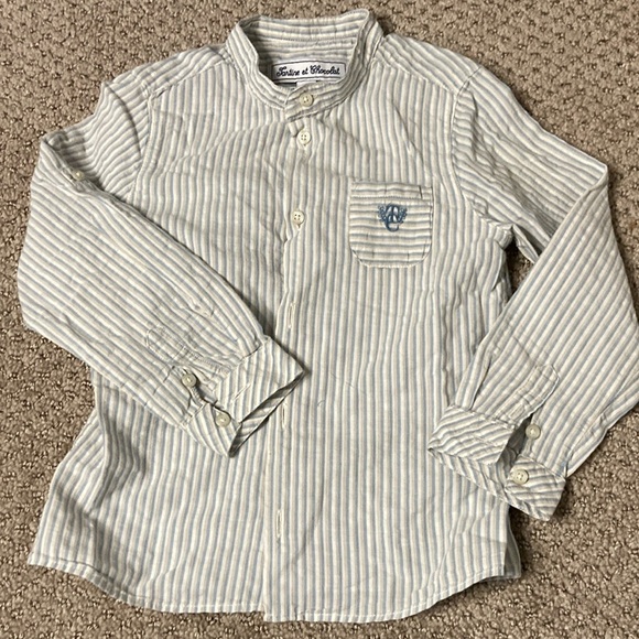 Tartine et Chocolat Blue and Gray Button Down Shirt with Classic Collar - Picture 1 of 8